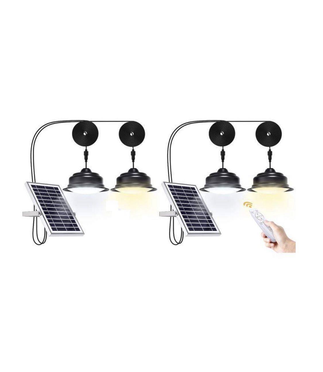 4 lights Solar Lights Indoor Outdoor Home Dual Head Solar Pendant Light with Smart Remote Control Dual Color Switchable Brightness & Timing Adjustable