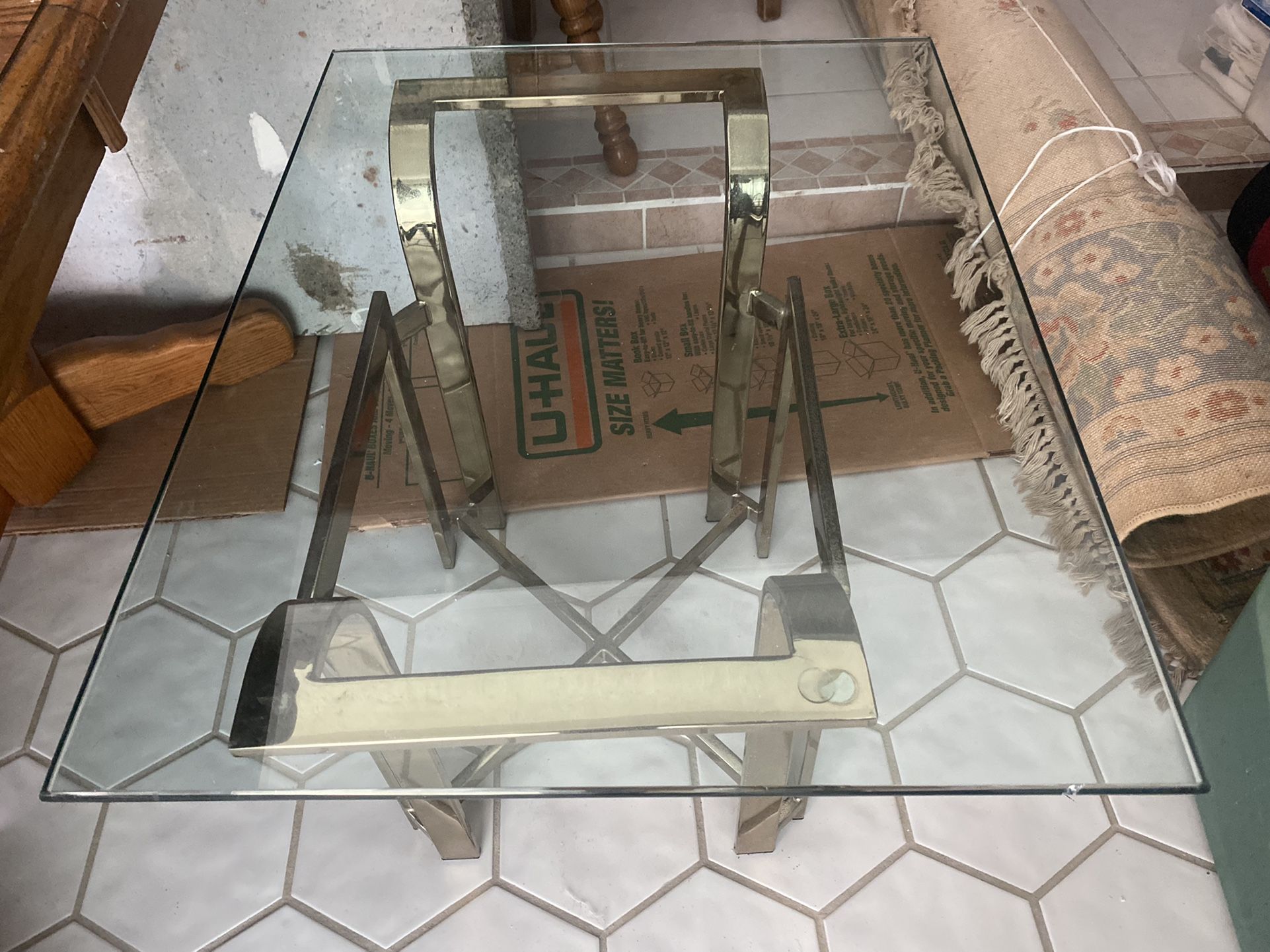 Brass Gold Trim Very Strong Table With A Thick Glass Asking $200. Obo