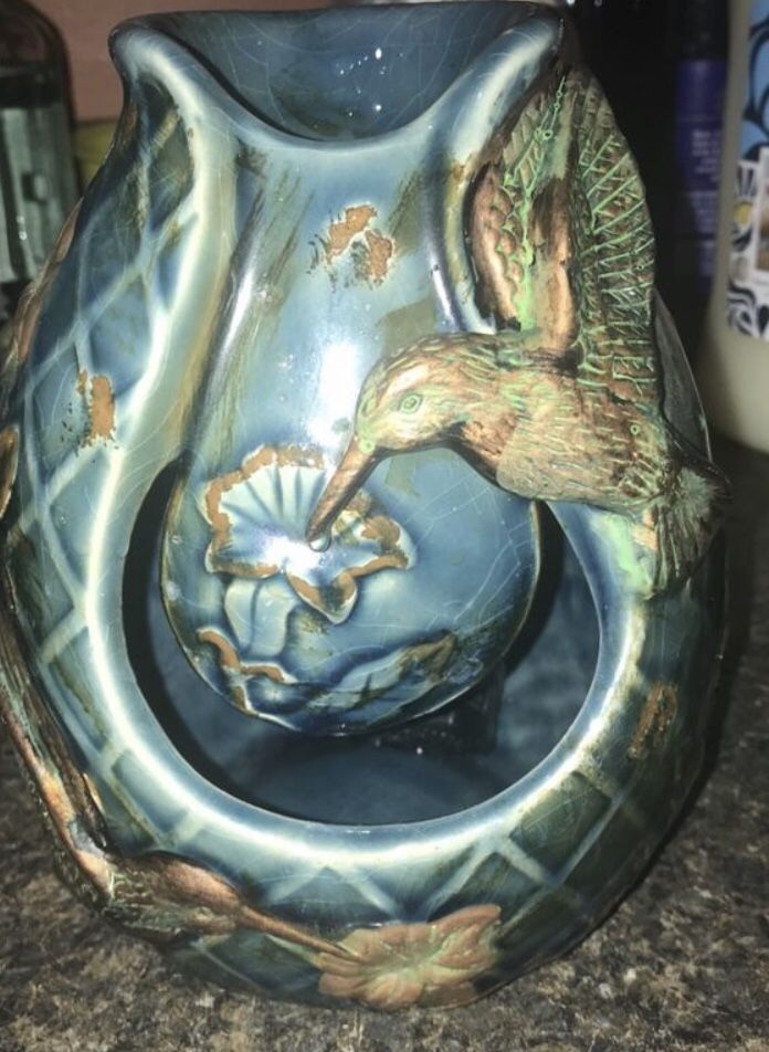 Blue Verdigris Hummingbird Fountain