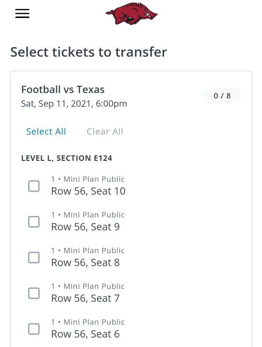 Texas @ Arkansas Football Tickets 09/11/2021