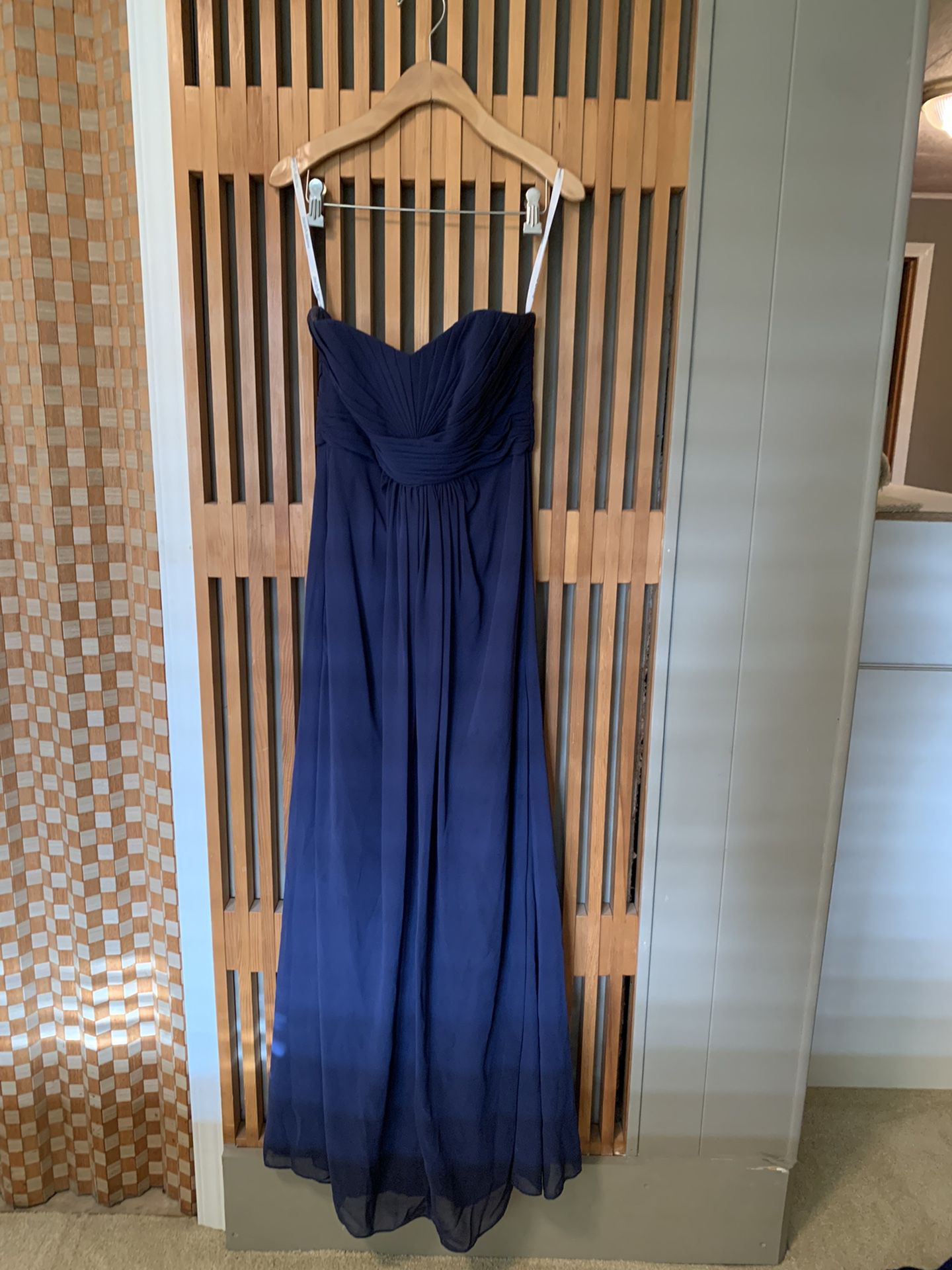 Floor-length, Strapless Navy Blue Bridesmaids Gown