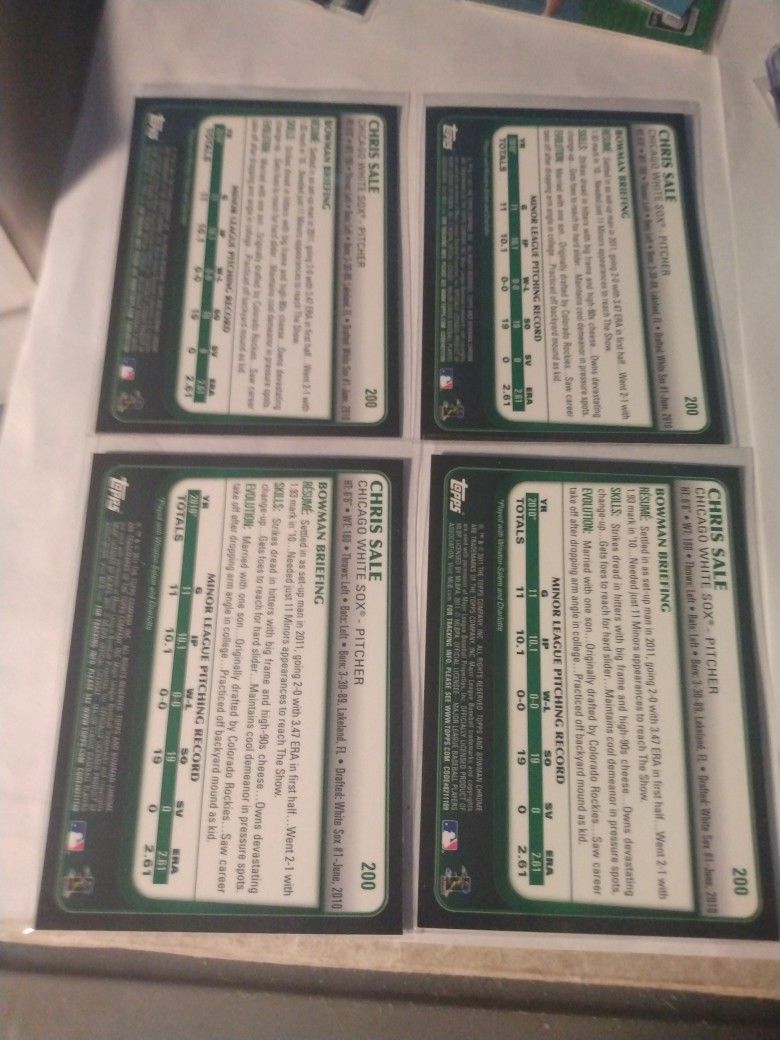 2011 Bowman Chrome Prospects Chris Sale Baseball Card Lot Of 4