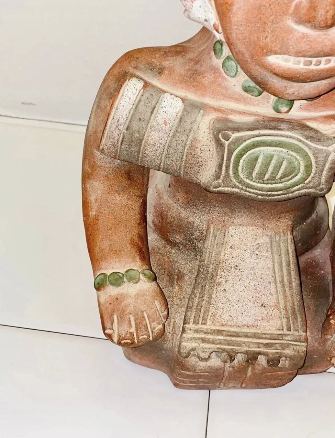 RARE Vintage MCM Mid Century Large 16” Mayan Son god “Idolo Del Sol” Mexican Folk Art Hand Painted Terracotta Clay Pottery Art Sculpture