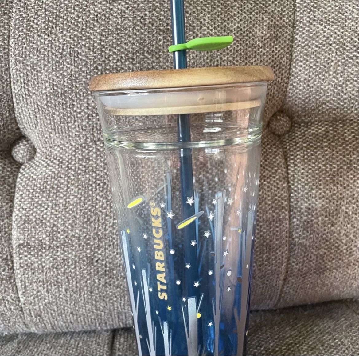 Starbucks Limited Edition Firefly Glass Tumbler w/ Wood Lid and Leaf Straw Detail