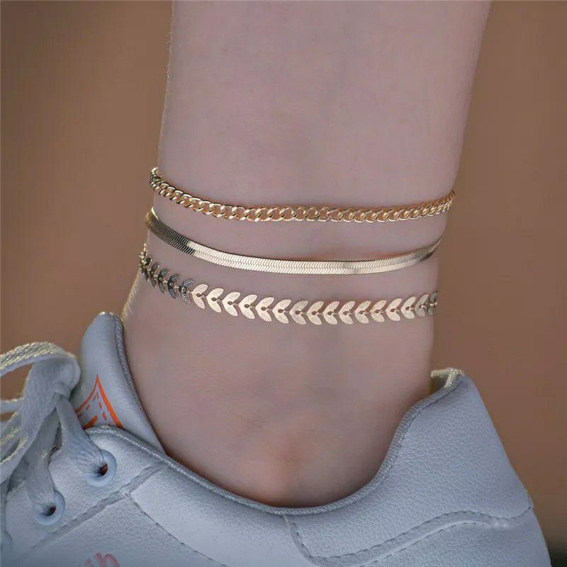 Beautiful 3 Pcs Gold Chain Anklet