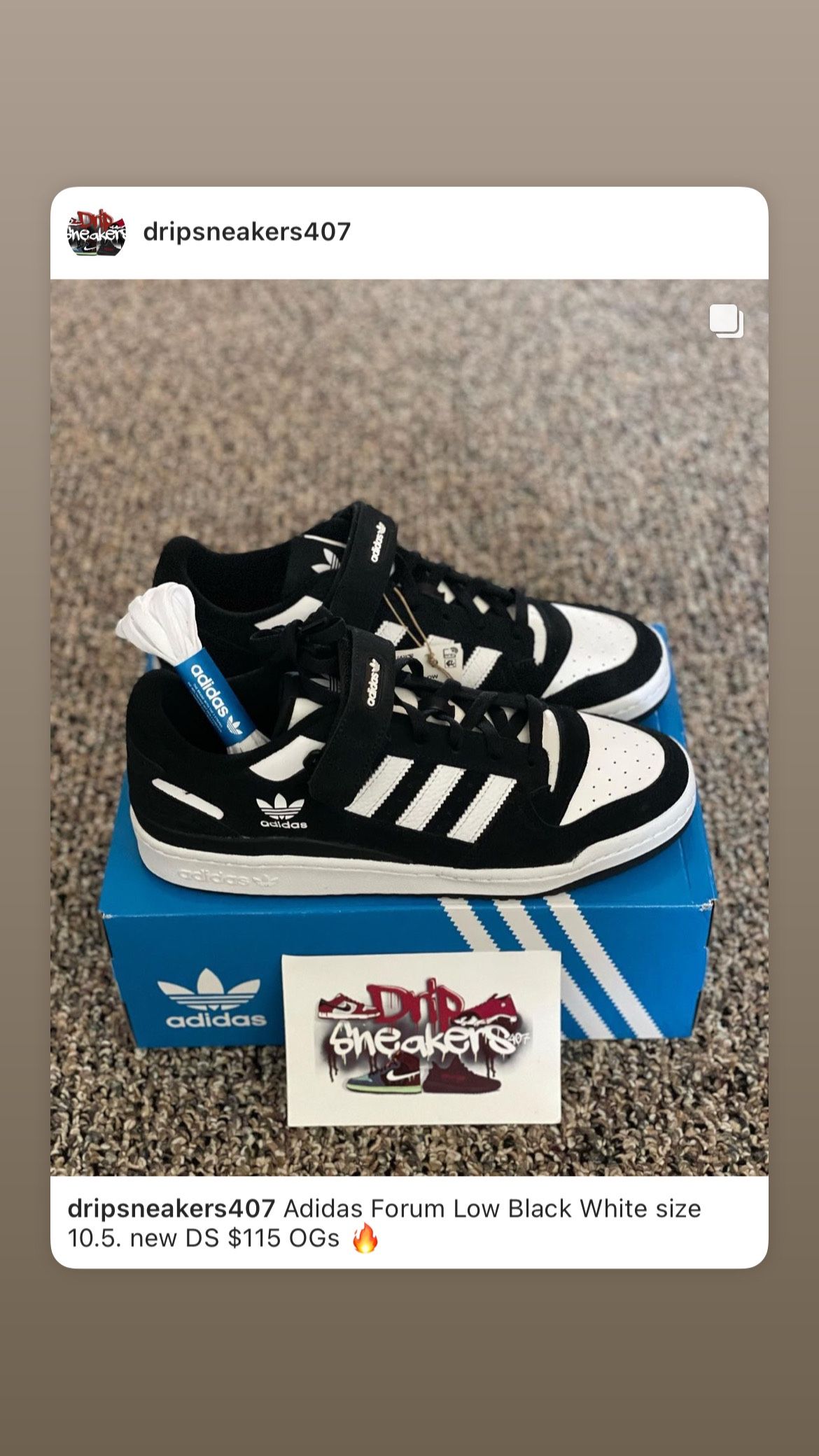 Adidas Forum Low Size 10.5 New Black White Or Grey White