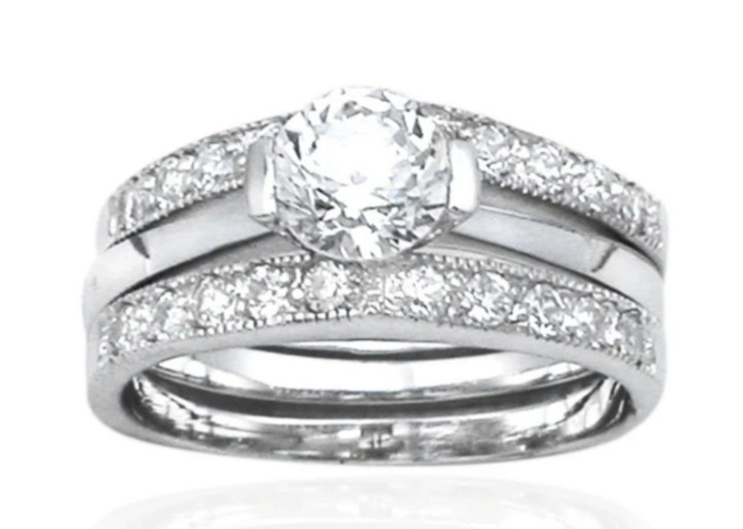 Cubic Zirconia Engagement Wedding Ring Set