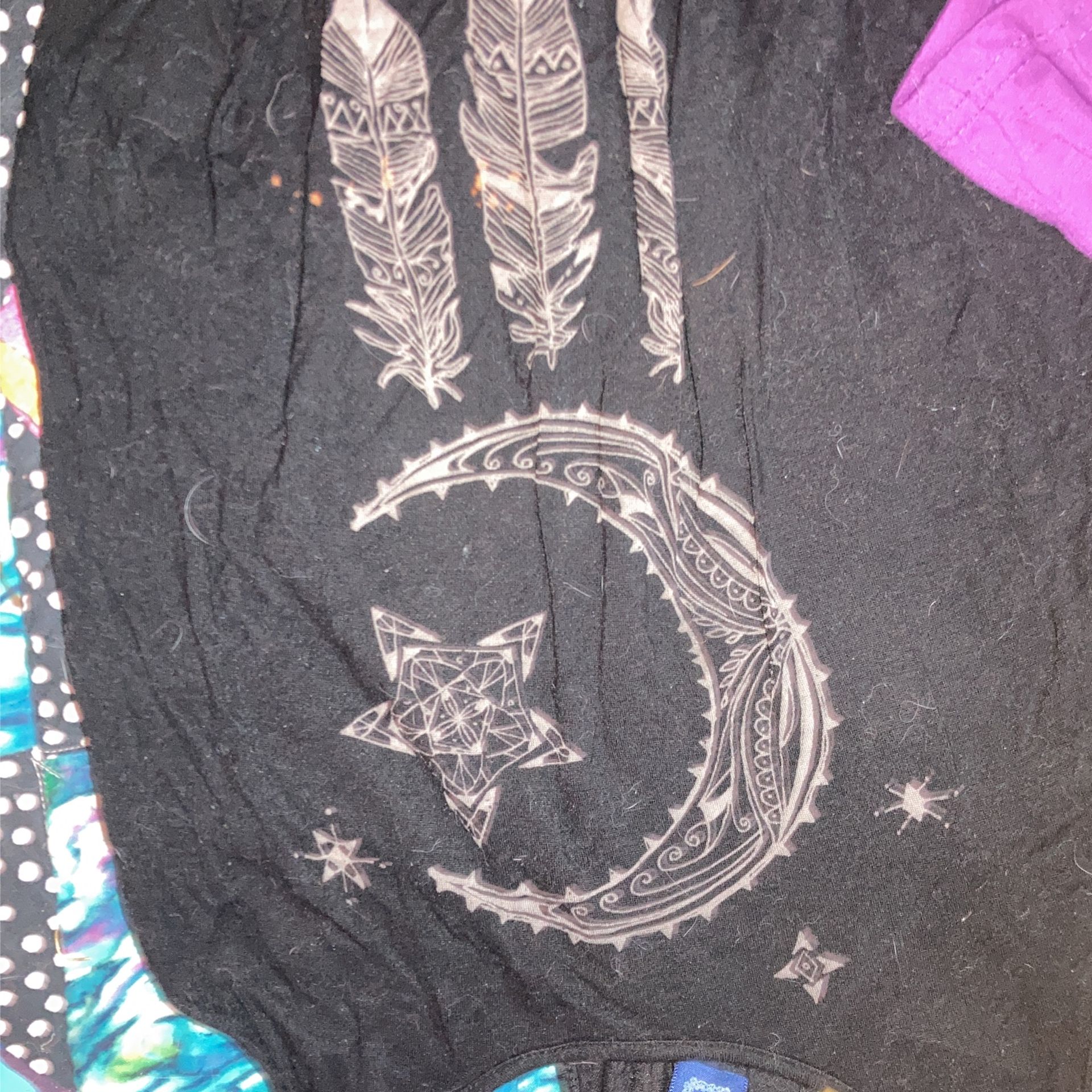 hippie Shirts: ( Iris And Navy Black M) (no tag Purple Small) ( The Classic Yellow L) (no tag Grey Medium) ( Wilfred Free Purple XXS) ( rue21 Grey M)