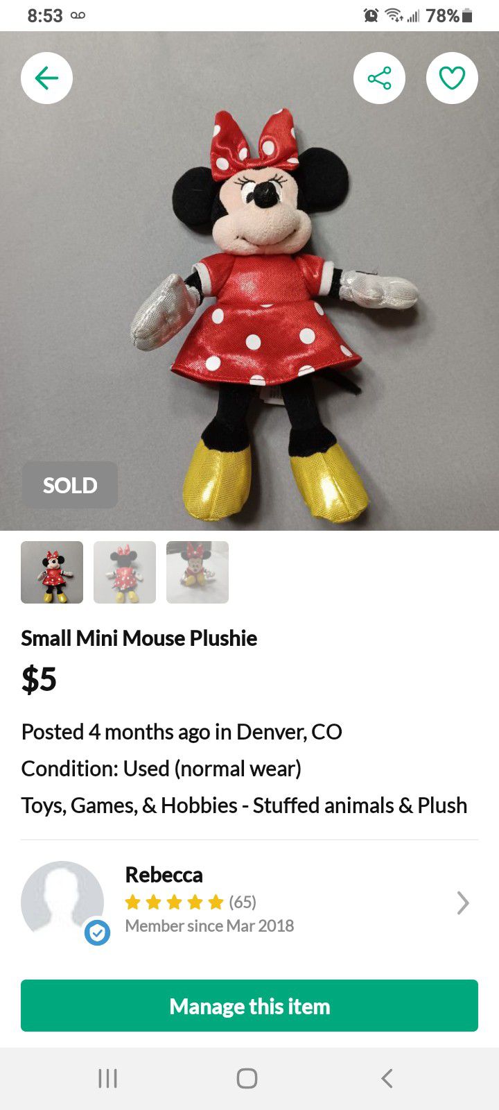 Small Mini Mouse Plushie 