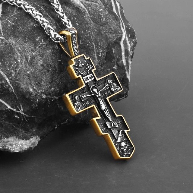 "Stainless Steel Jesus Christ Cross Religious Amulet Pendant Necklace, GP1231334