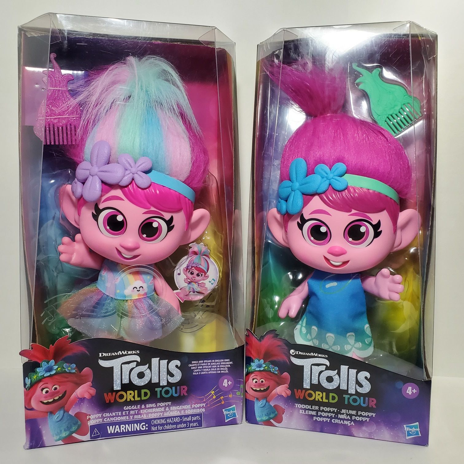 2 Poppy Giggle & Sing & Toddler Troll Dolls Trolls World Tour 