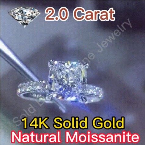 14K SOLID GOLD NATURAL MOISSANITE WEDDING RING!
