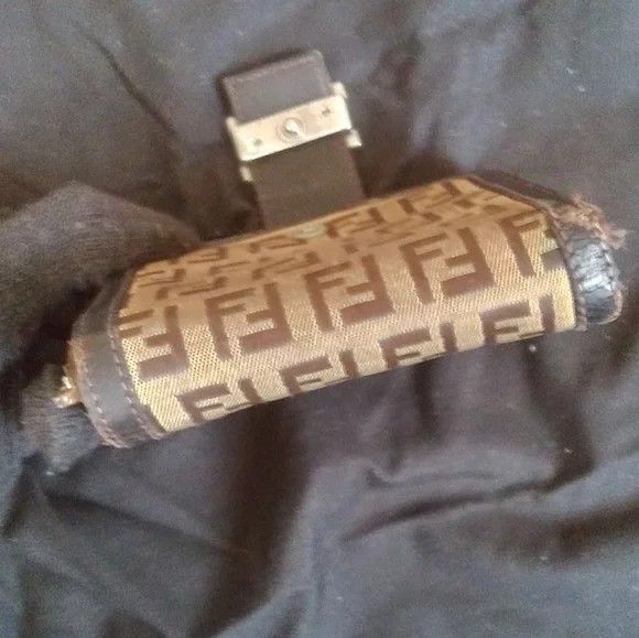 Vintage fendi ff monogram multi compartment brown leather canvas silver wallet