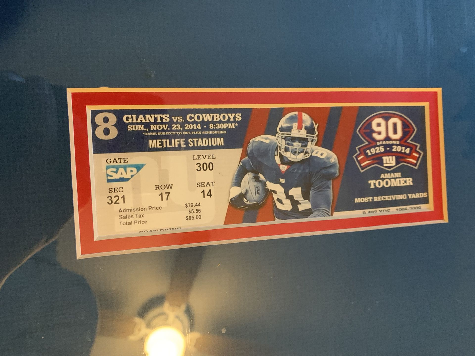 Odell Beckham Jr. “The Catch” Framed 8x10 w/ Replica Ticket From Game.