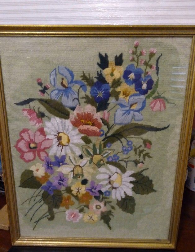 Vintage Floral Bouquet Cross Stitch Completed