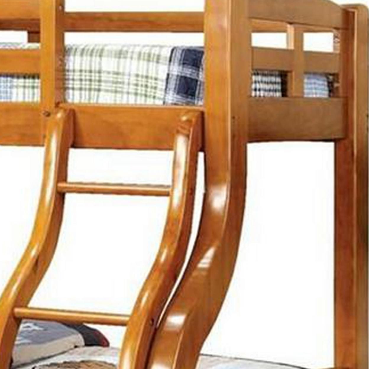 Saltoro Sherpi Curved Design Twin Over Full Bed with Attached Ladder, Oak Brown