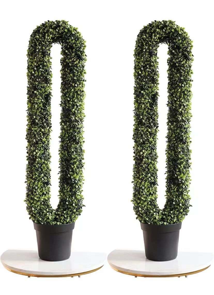 momoplant U-Shaped Artificial topiaries Plants 43In-3.6FT Topiary Boxwood Plant Tree Fake Feaux Spiral Outdoor/Indoor, (Set of 2 )