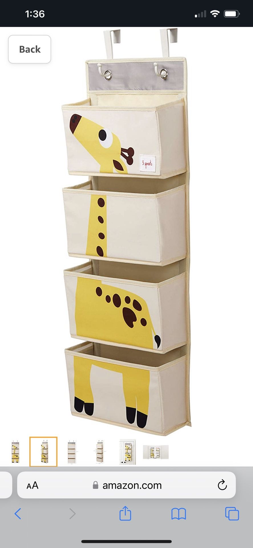 3 Sprouts Hanging Wall Organizer- Storage for Nursery and Changing Tables, Giraffe