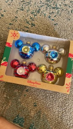 Disney Parks Mickey Mouse Icon Glass Ornament Set Thumbnail