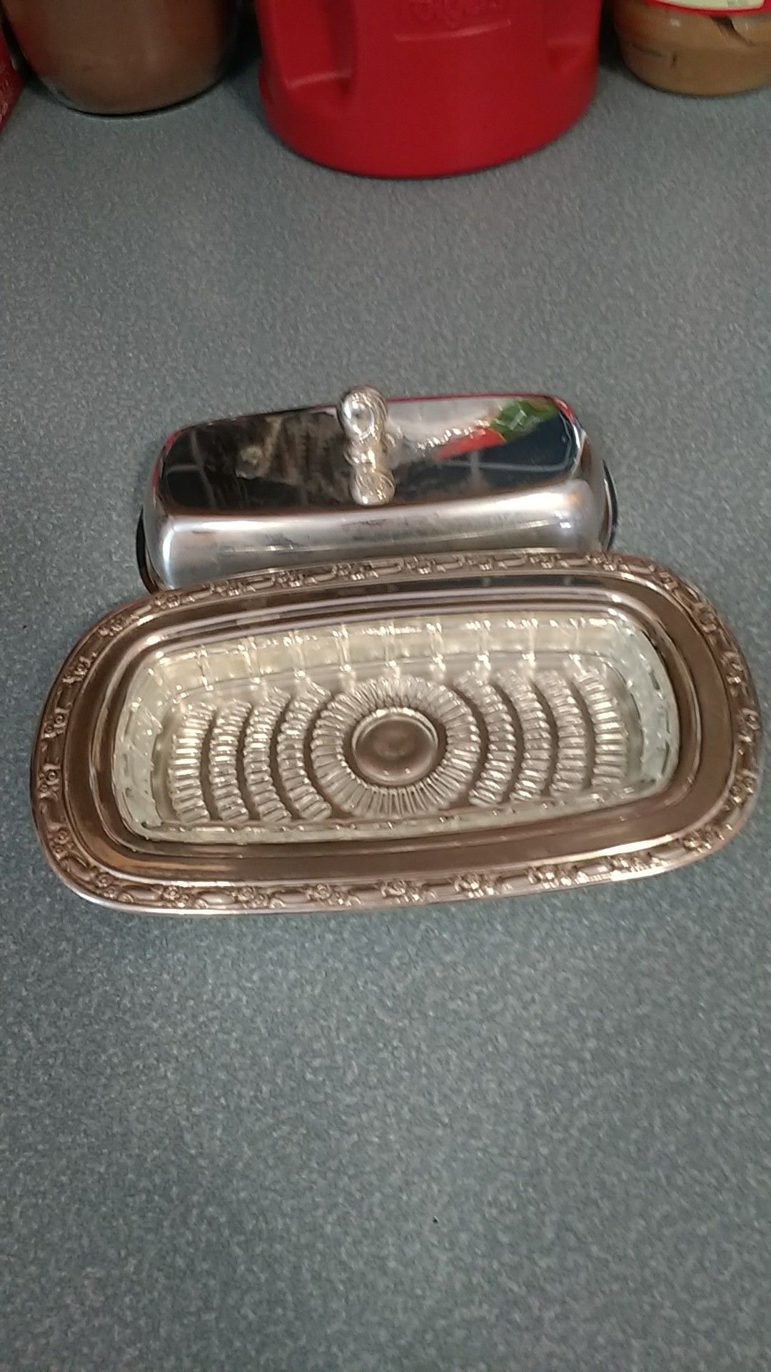 Vintage Oneida Silversmiths 3 Piece Butter Dish