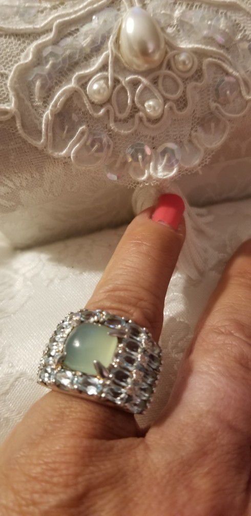 925 CZ Ring Pale Green Moonstone 6.5 - 7