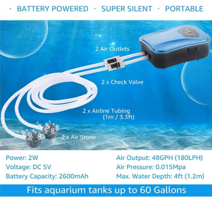 Aqua Miracle Lithium Battery Powered Portable Aquarium Air Pump