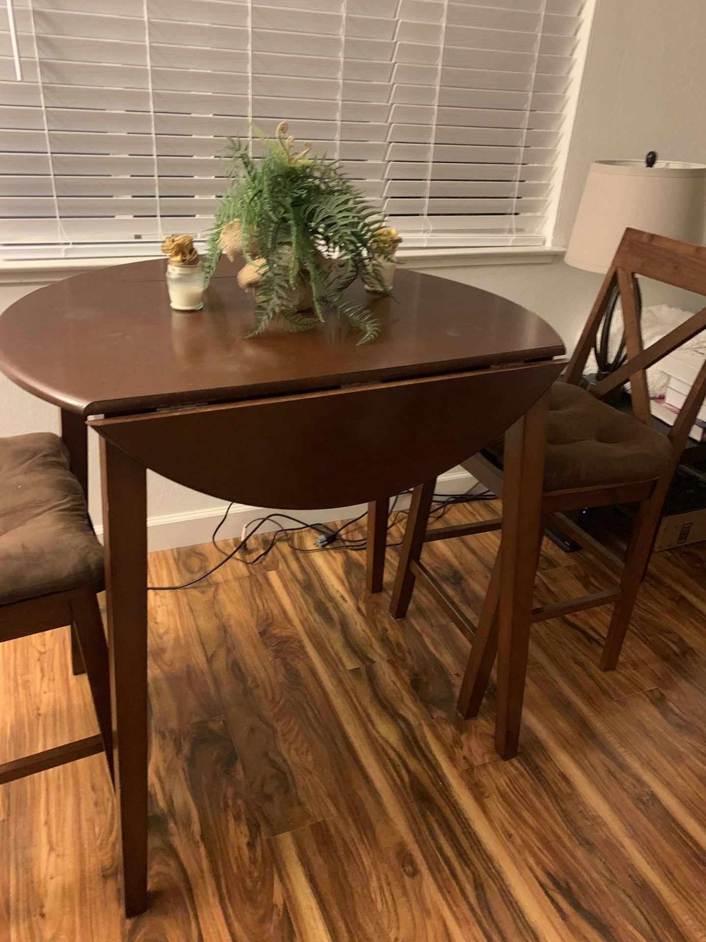 Brown High top Table And 2 Additional Ikea Chairs