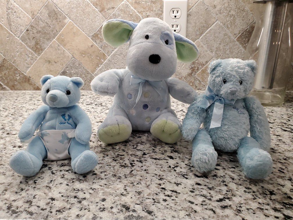 3 Blue Dog stuffed animals for baby