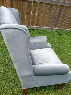 Blue Grey Velvet Chair Thumbnail