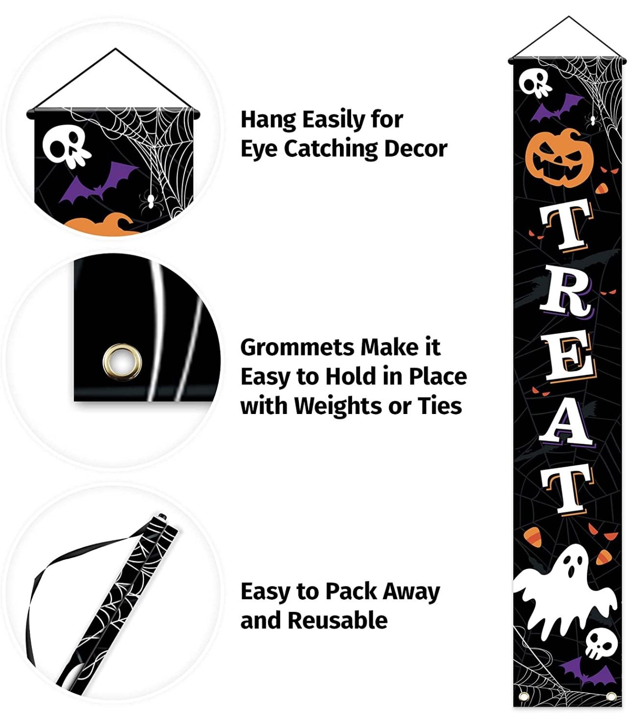 Outdoor Halloween Decorations Decor - Front Door Trick or Treat Banner Hanging Halloween Porch Decorations Outdoor Clearance Signs for Home Welcome Si