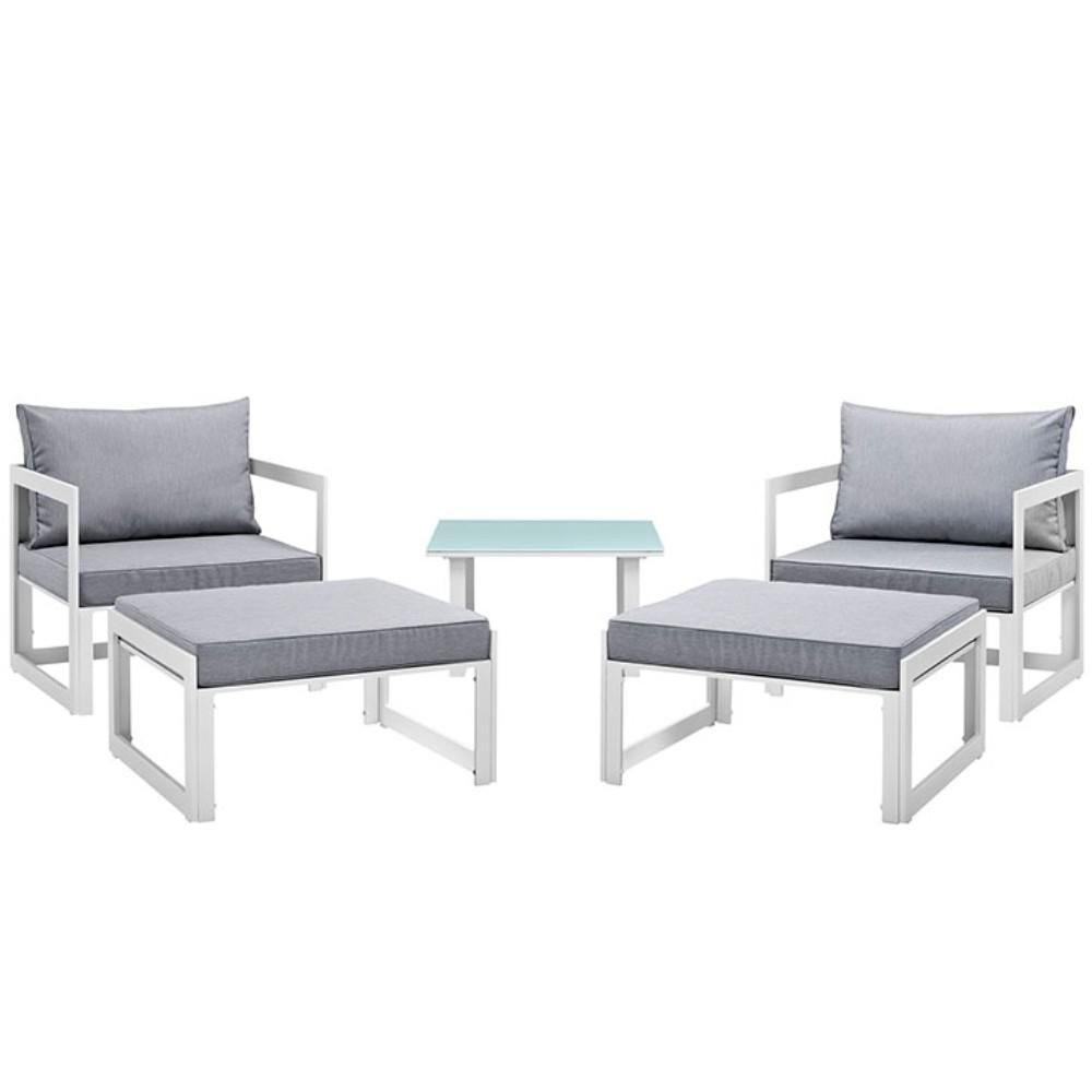 Fortuna 5 Piece Outdoor Patio Sectional Sofa Set , White Gray
