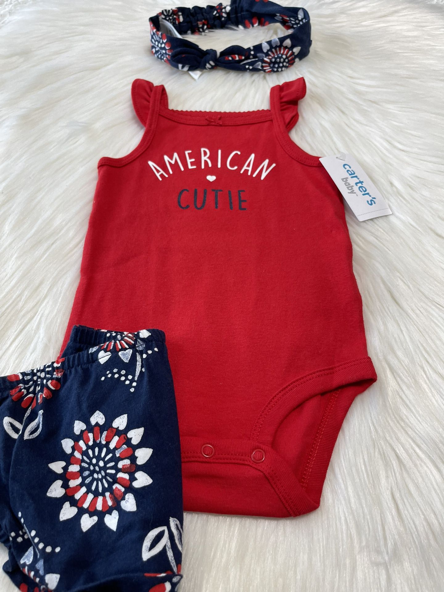 Carter’s 12 Month Baby girl AMERICAN CUTIE 3 piece Outfit 4th of July Patriotic