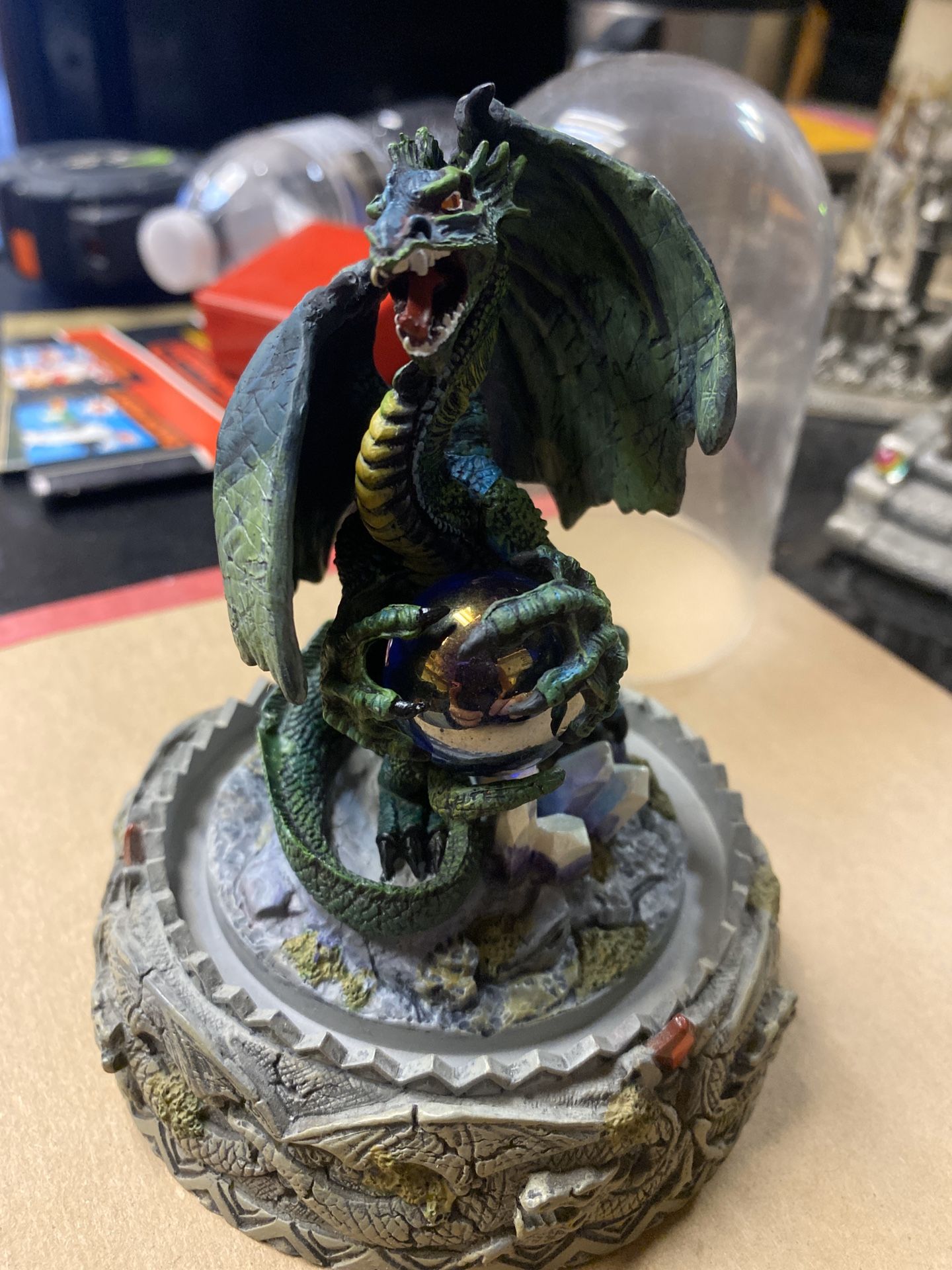 Pewter collectible dragons and wizard with rare vintage German castle