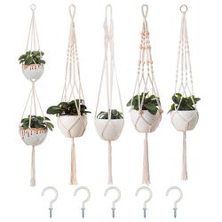 5 Set Macrame Plant Hanger Garden Flower Pot Holder Hanging Planter Basket Indoor Decor Thumbnail