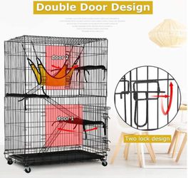 4-Tier 49 Inch Collapsible Metal Cat Kitten Ferret Cage 360° Rotating Casters Enclosure Pet Playpen with Ramp Ladders Hammock and Bed Thumbnail
