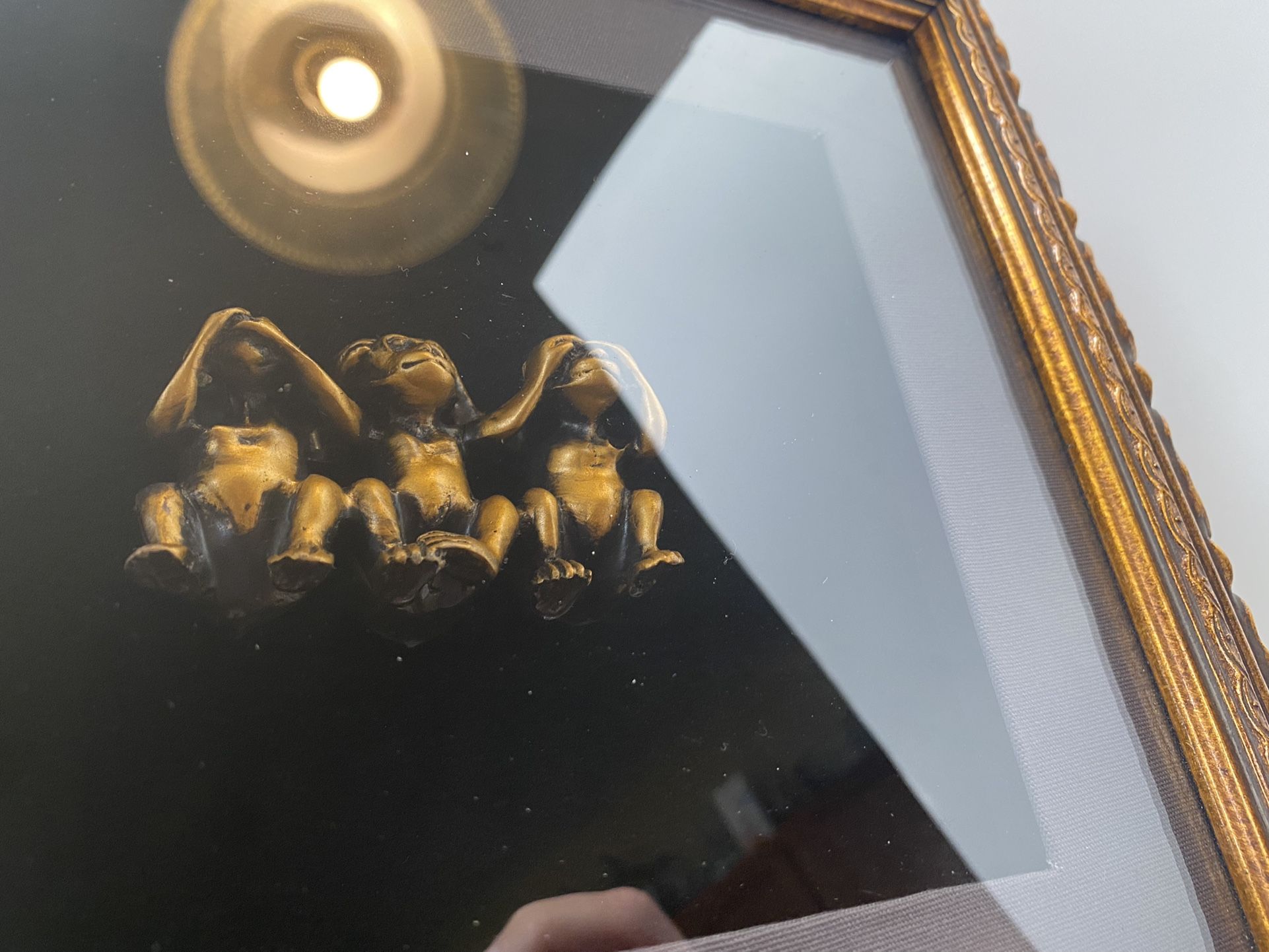 3 Monkeys-see, hear, speak no evil-shadow box 3D wall plaque Gold 11”x11.5”x2.5”