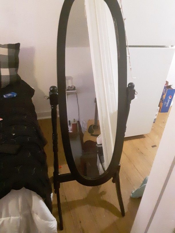 Brand New Black Wooden Oval Swinging Mirror