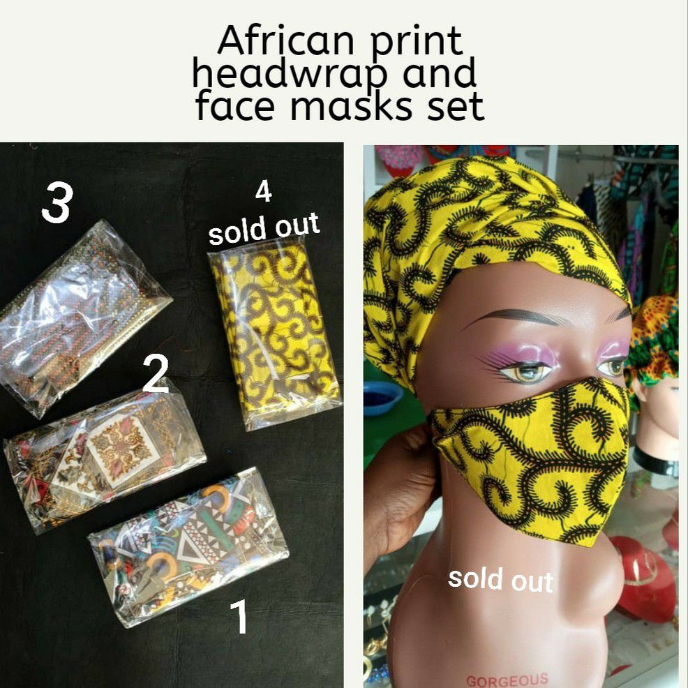 High quality African print headwrap and face masks set
