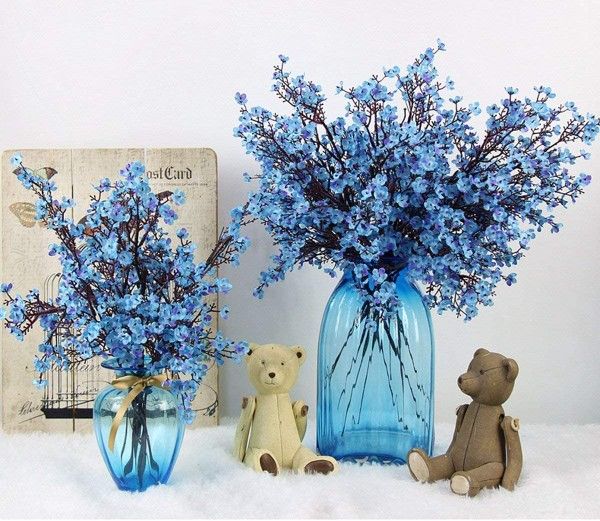 Cloth Artificial Flowers 6 Bundle European, Color: Blue-6pcs