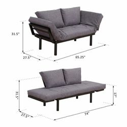 Single Person 5 Position Convertible Couch Chaise Lounger Sofa Bed - Black/Grey Thumbnail