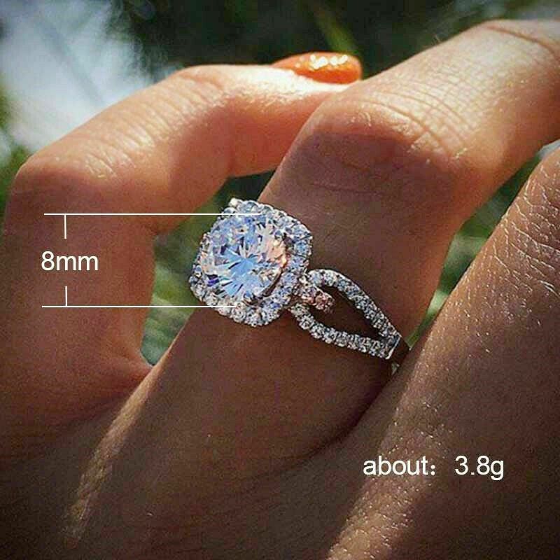Fashion Women 925 Silver Wedding Ring Round Cut White Sapphire Ring Size 6-10