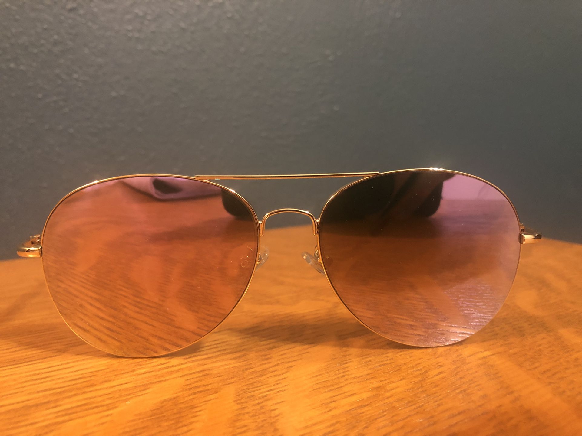 Unused Purple Mirror Flat Lense Aviator Sunglasses Gold Trim