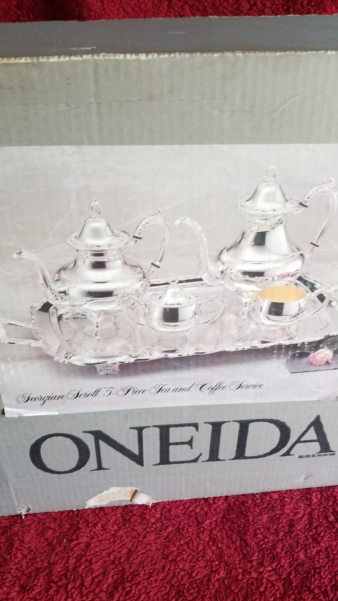 Oneida Georgian Scroll 5 Piece Tea Coffee Service IOB