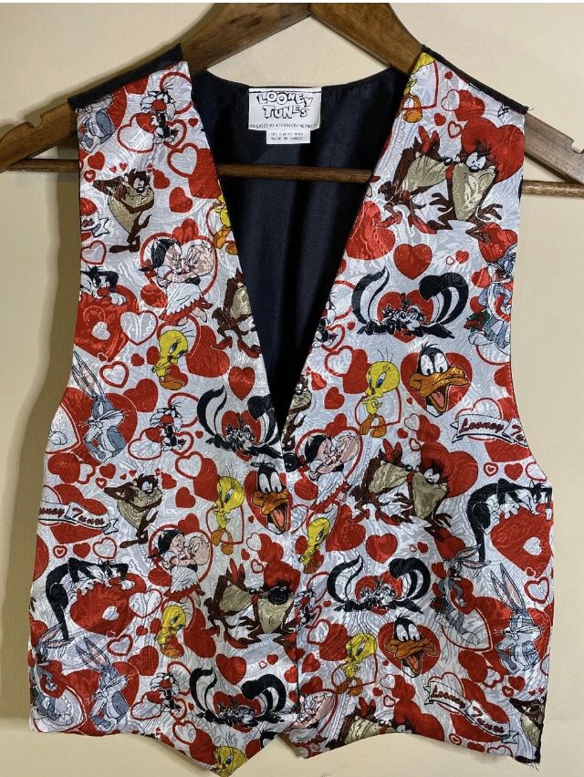 1994 Looney Tunes Valentines Red Hearts Love Vest Tweety Bird Daffy Duck Taz Pig NWT