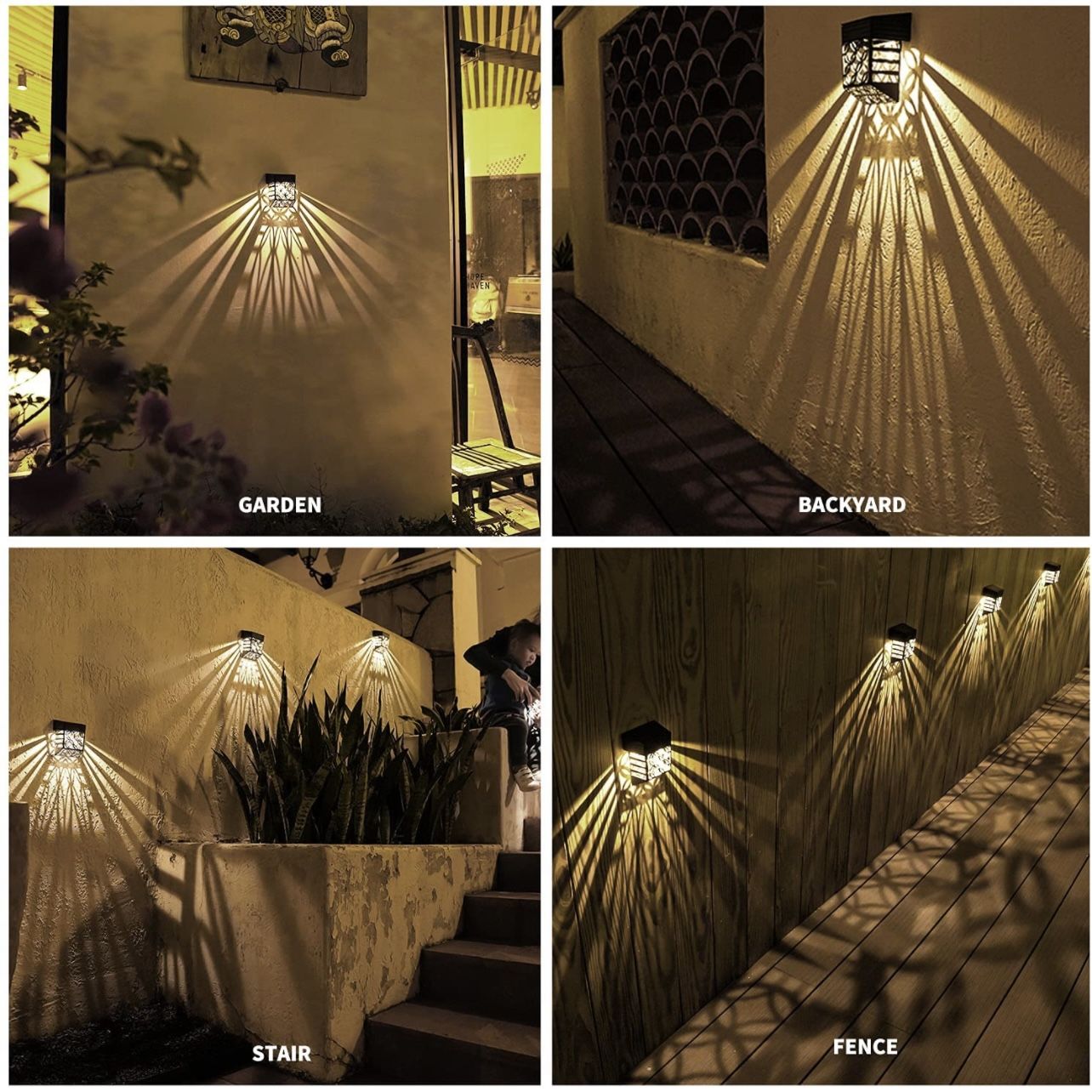 Solar Deck Lights, Solar Fence Lights Outdoor Waterproof LED Garden Decorative Lighting for Post,Patio, Front Door, Step, Stair, Landscape and Yard, W