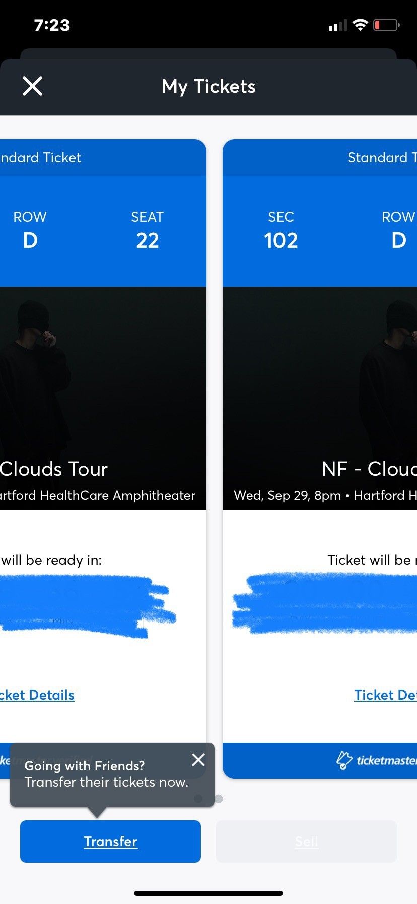 NF concert tickets floor seats at htfd amphitheater