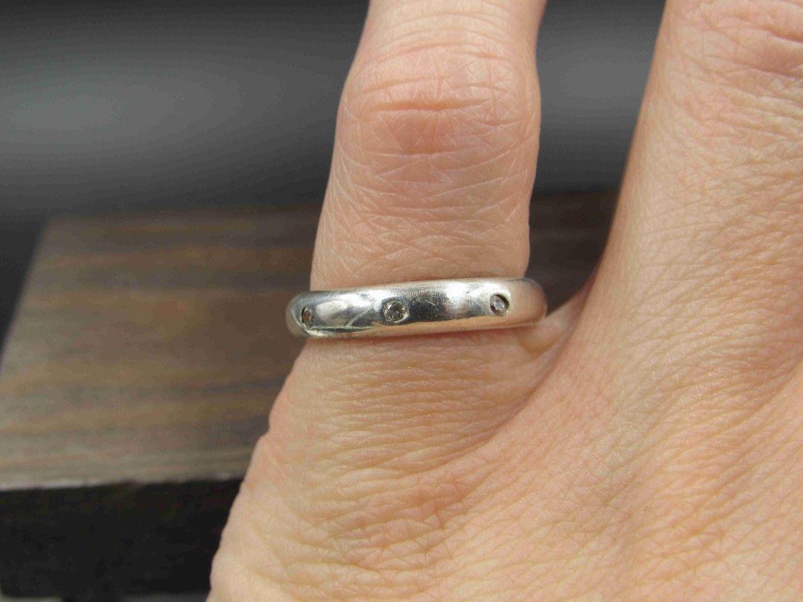Size 5.5 Sterling Silver Cubic Zirconia Plain Band Ring Vintage Statement Engagement Wedding Promise Anniversary Bridal Cocktail Friendship