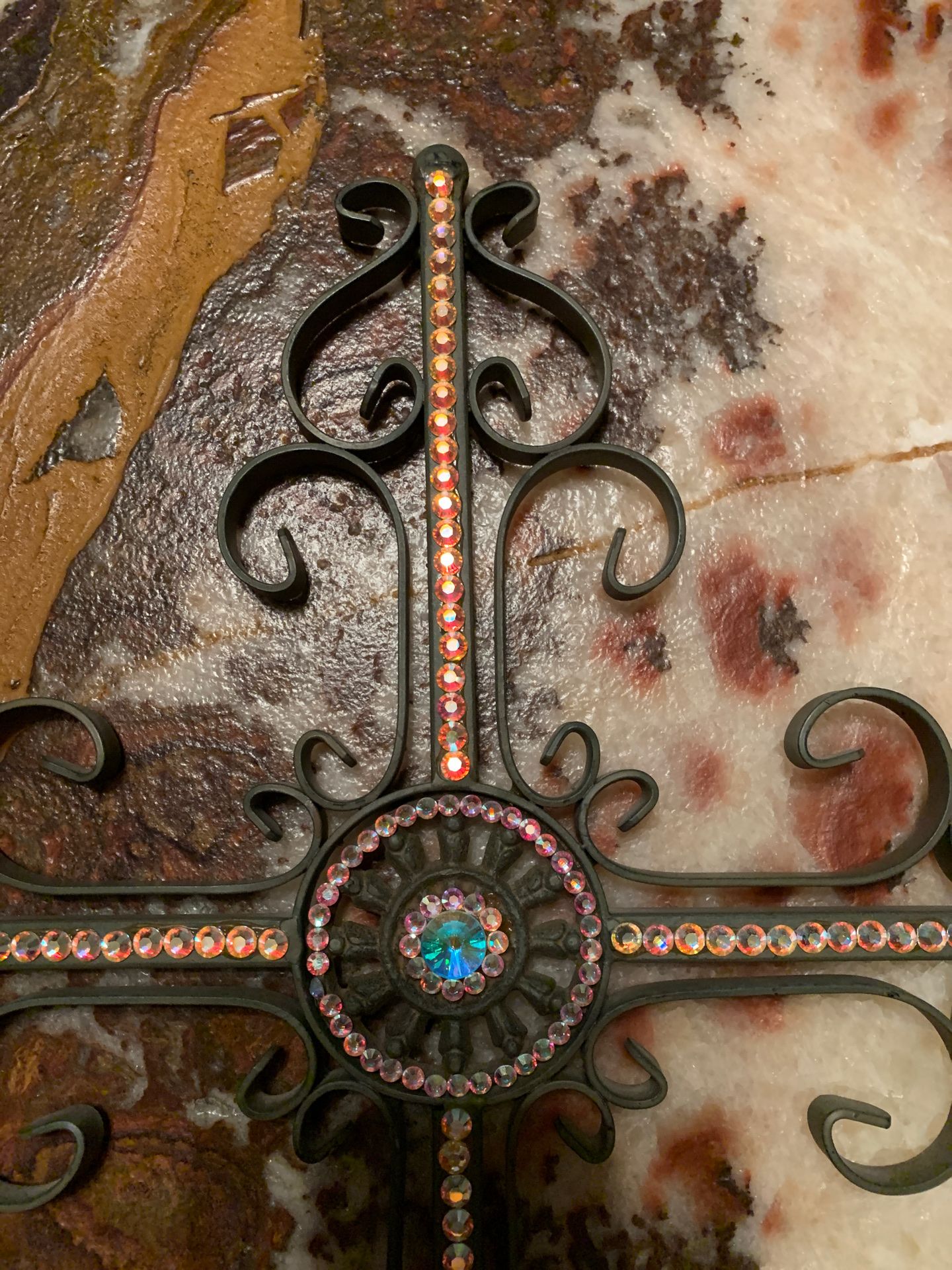 Metal decorative wall cross with Swarovski crystals