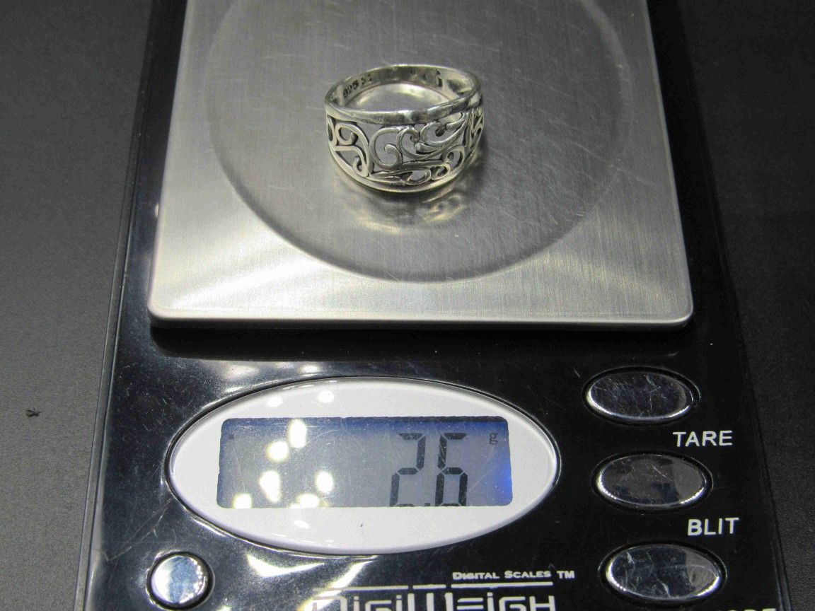 Size 7.75 Sterling Silver Filigree Nature Band Ring Vintage Statement Engagement Wedding Promise Anniversary Bridal Cocktail