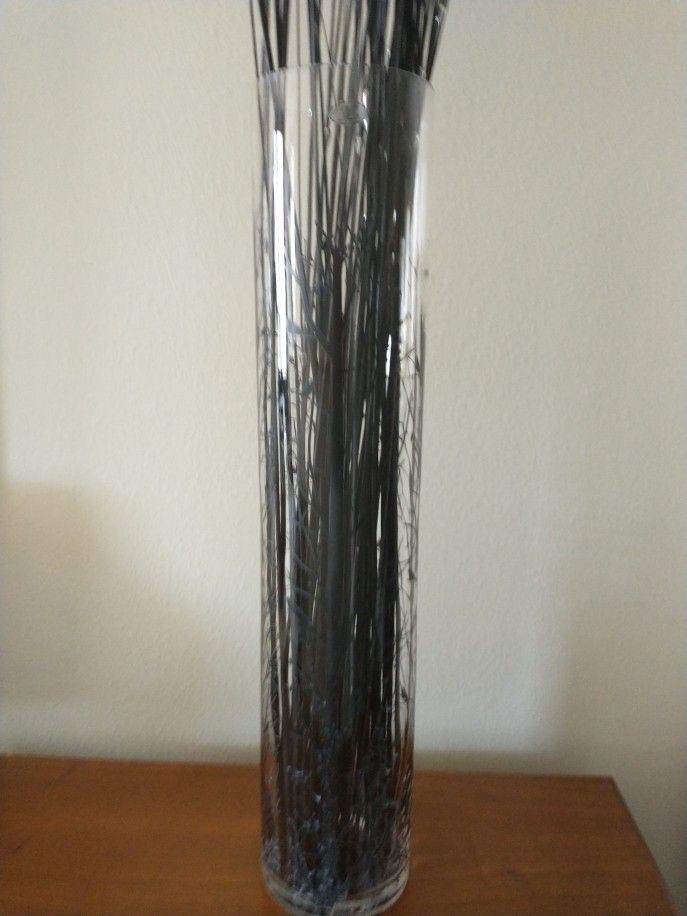 Tall Acrylic Vase With Black Silver Decor